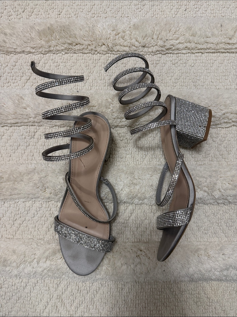 refuge Spiral Rhinestone Wrap Sandals - Silver